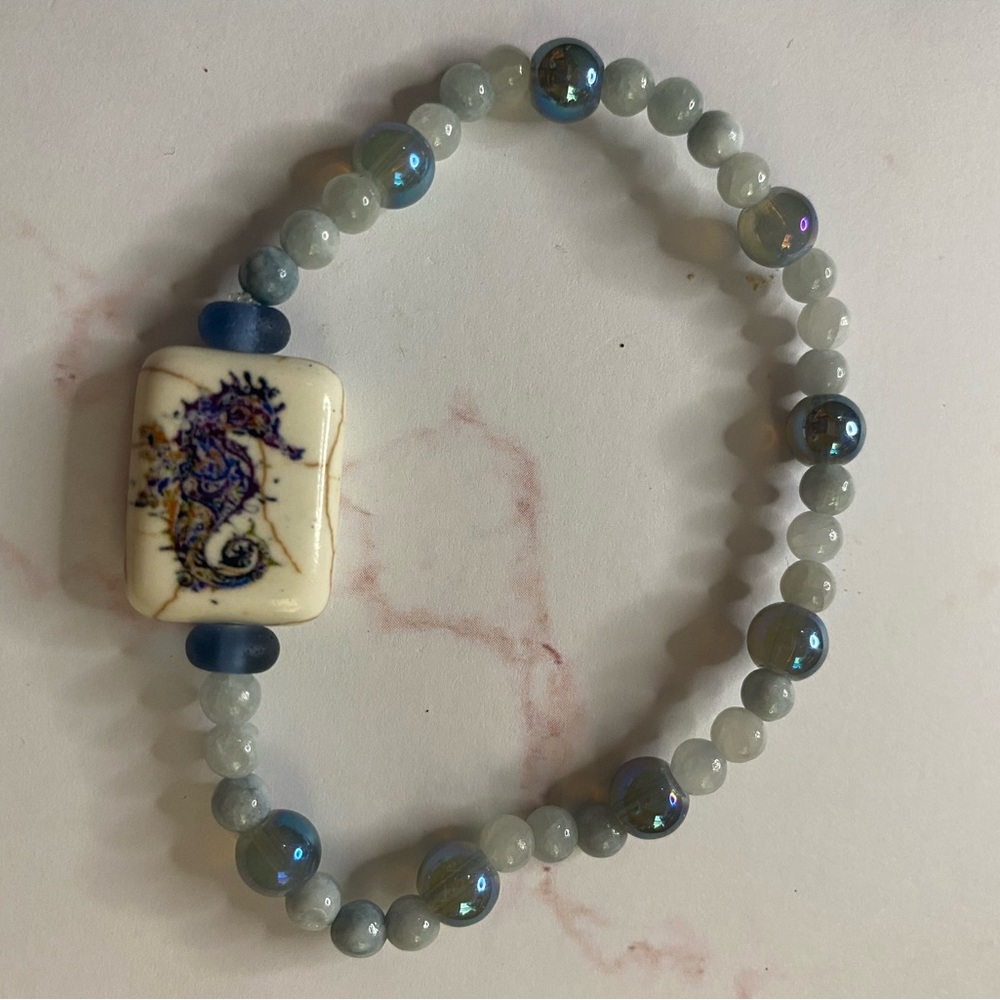 Ceramic Seahorse and Glass Beads Bracelet